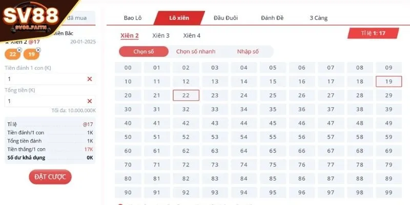 Chơi xiên trong Lô Đề SV88