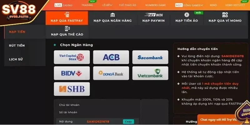 Giới thiệu tổng quan ngân hàng liên kết SV88